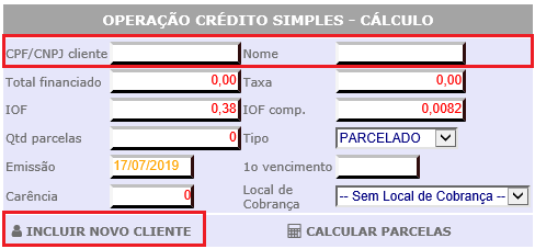 Figura 6 - Inclusão do Cliente da Operação