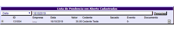 Figura 12 - Tela onde mostra a pendência que foi gerada com o valor da Tarifa de Assinatura Digital