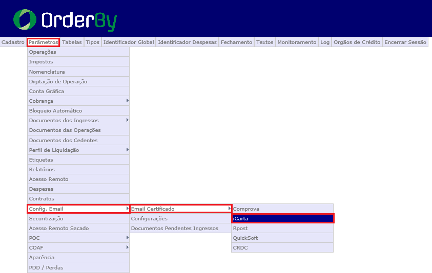 Figura 1 - Acesso para a configuração de e-mail certificado