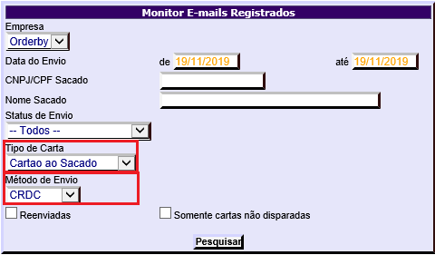 Figura 10 - Parâmetros de Pesquisa