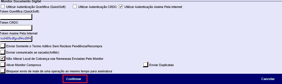 Figura 4 - Opção para salvar as configurações