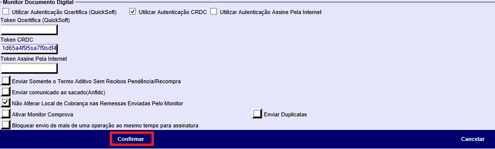 Figura 4 - Opção para salvar as configurações