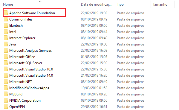Figura 6 - Localização da pasta ' Apache Software Foundation'