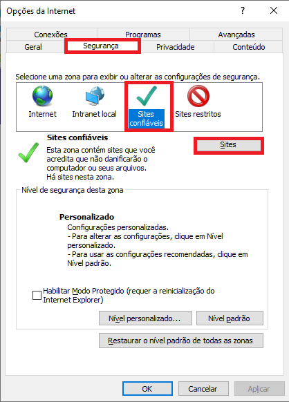 Figura 5 - 'Inserir sites confiáveis'