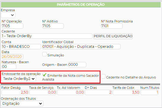 Figura 4 - Parâmetros de Operação - Opção Emitente da Nota