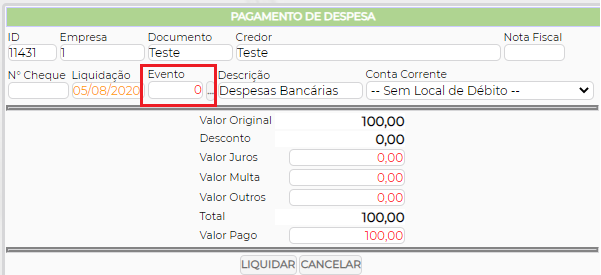 Figura 3 – Tela de Liquidação
