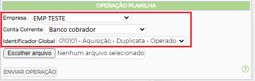 Figura 2 - Informações para gerar operação