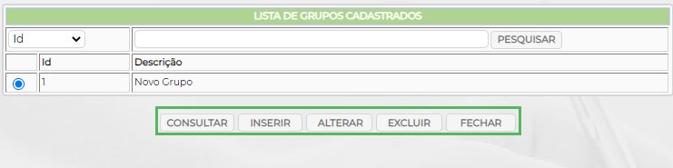 Figura 4 - Lista de Grupos cadastrados