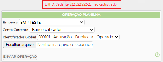 Figura 5 - Cedente não cadastrado