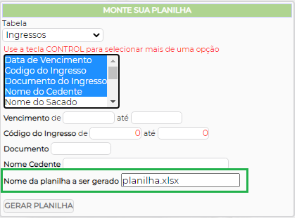 Figura 5 - Nome planilha