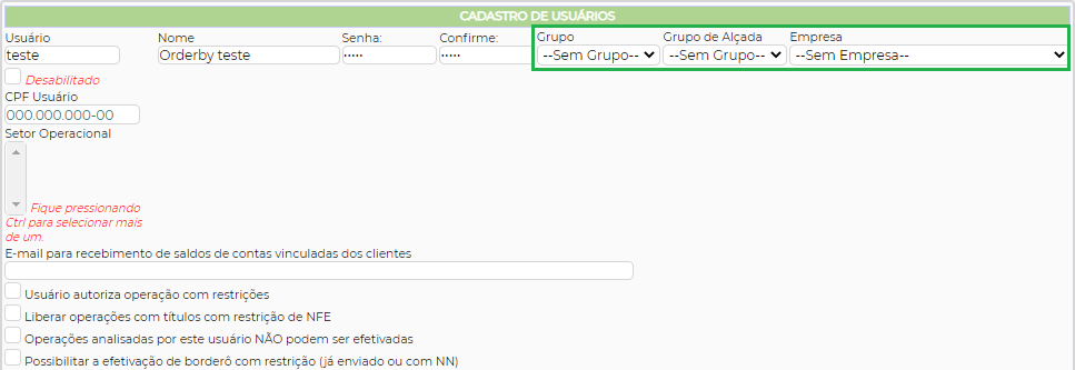 Figura 3 - Configurações de Grupos e Empresas