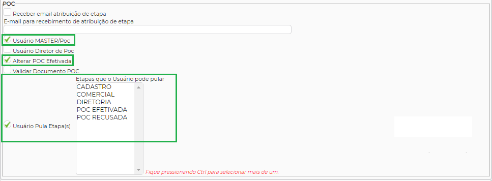 Figura 7 - Quadro permissões POC