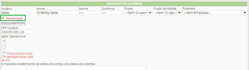 Figura 9 - Usuário desabilitado