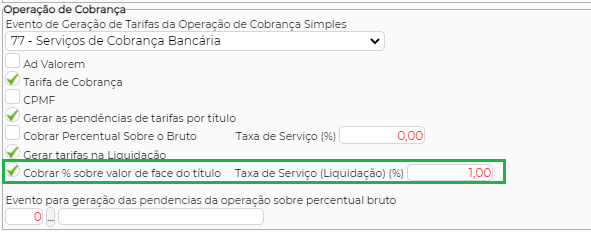 Figura 4 - Cobrar % sobre o valor de face