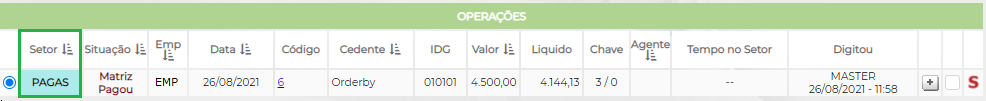 Figura 14 - Operação efetivada no Monitor resumido