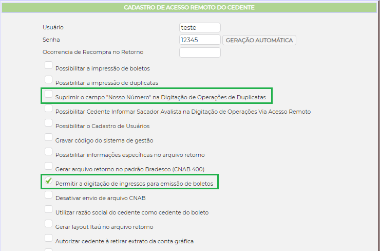 Figura 1 - Parâmetros para a inclusão pelo monitor