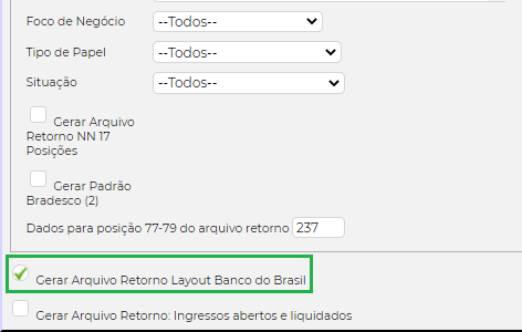 Figura 11 - Configuração Retorno Banco do Brasil