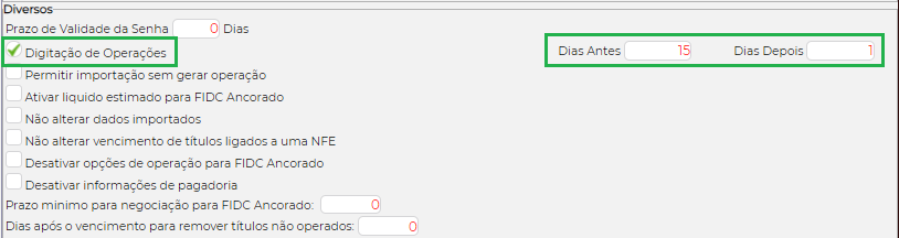 Figura 2 - Parametrização de Operação