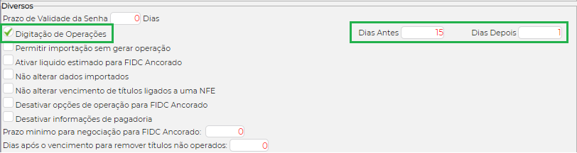 Figura 2 - Parametrização de Operação