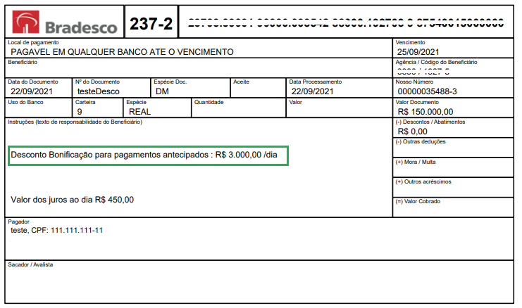 Figura 3 - Mensagem no boleto