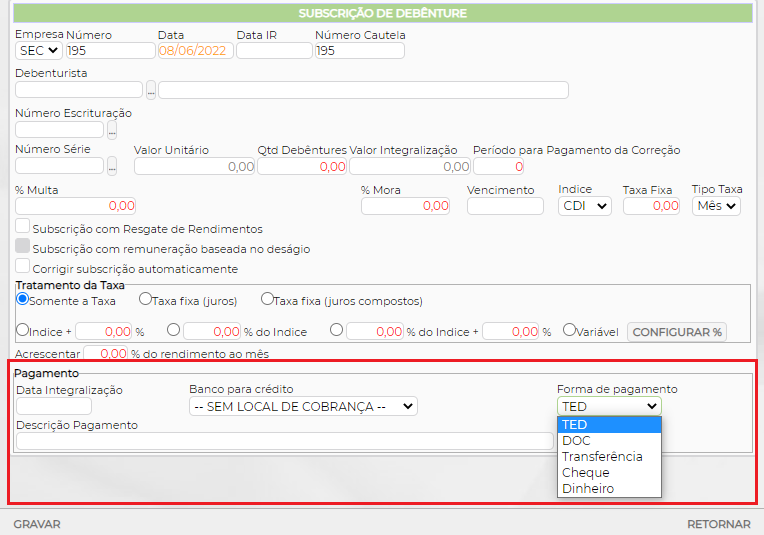 Figura 4 - Informações de Pagamento