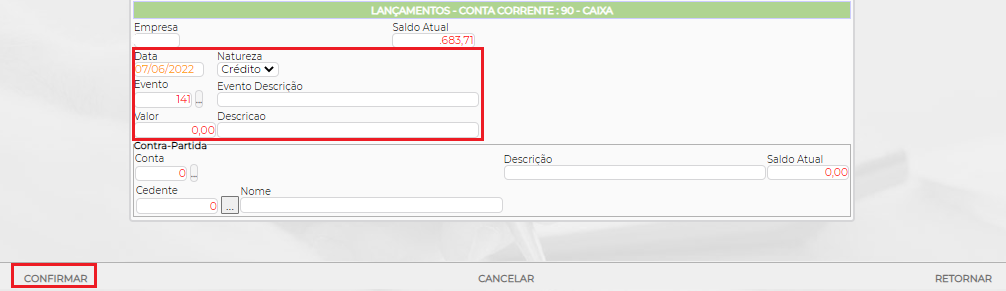 Figura 5 – Parametrização do lançamento