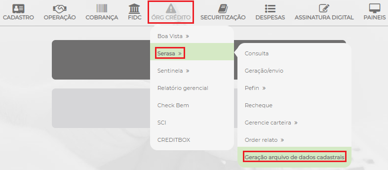 Figura 1 – Localização da geração de arquivo cadastral.