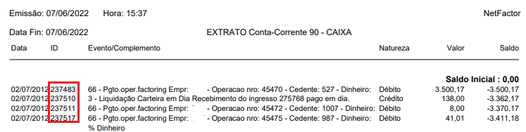 Figura 9 – Identificação do lançamento a partir do extrato.