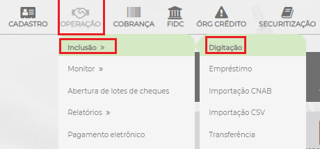 Figura 1 – Caminho Digitação de operação.
