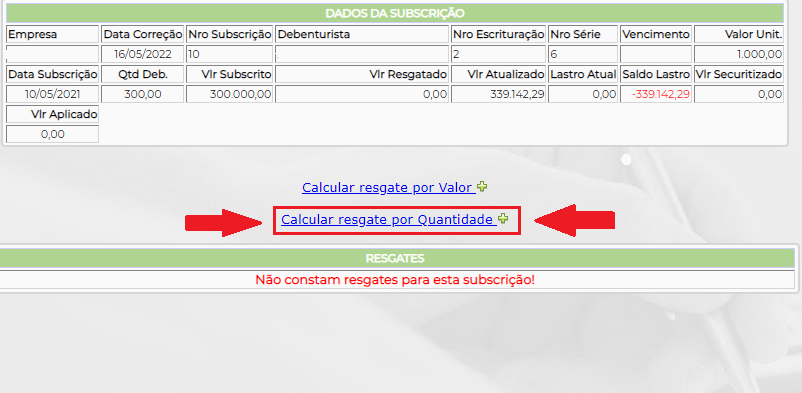 Figura 4 – Opção para resgatar por quantidade.