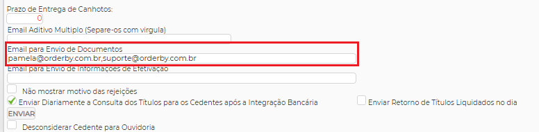 Figura 6 – Campo para preencher com os e-mails do cedente.