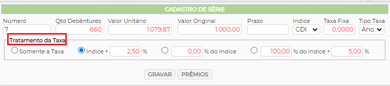 Figura 6 – Incluir Tratamento da Taxa.