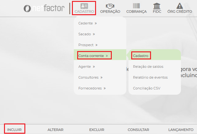 Figura 1 - Caminho Cadastro Conta Corrente