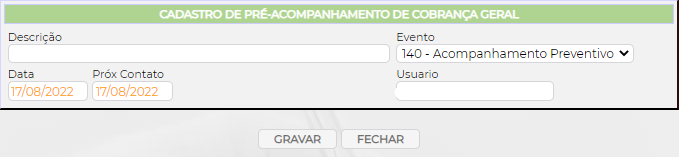 Figura 3 – Cadastro do Pré acompanhamento.