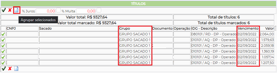 Figura 8 – Agrupar Selecionados.