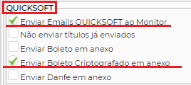 Figura 10 – Parâmetros de Envio de e-mails com boleto criptografado.