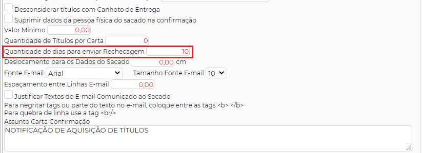 Figura 3 – Parametrização RECHECAGEM.