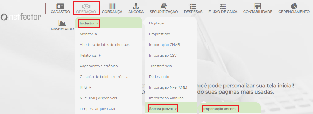 Figura 4 – Inclusão de operação pelo acesso operacional.