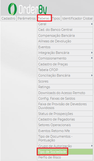 Figura 3- Configuração dos Tipos de Sociedade