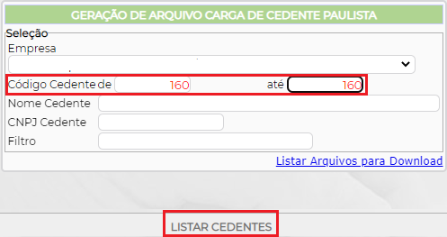 Figura 10 – Localizando o cedente para a geração do arquivo