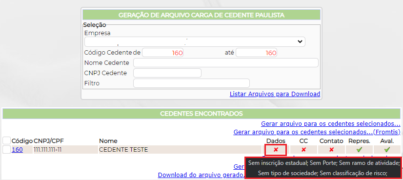 Figura 11 – Dados incompletos