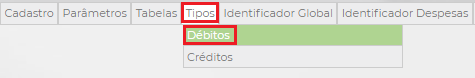 Figura 1 - Opção 'Tipos de Débitos' no Config