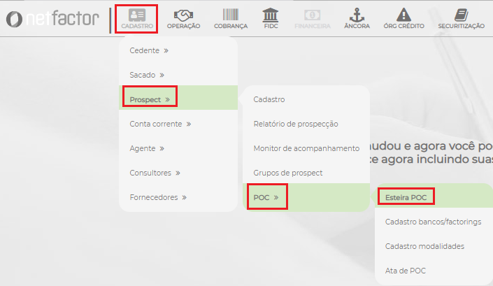 Figura 1 - Caminho para acessar a esteira POC