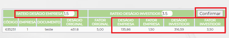 Figura 2 –Tela do Rateio.