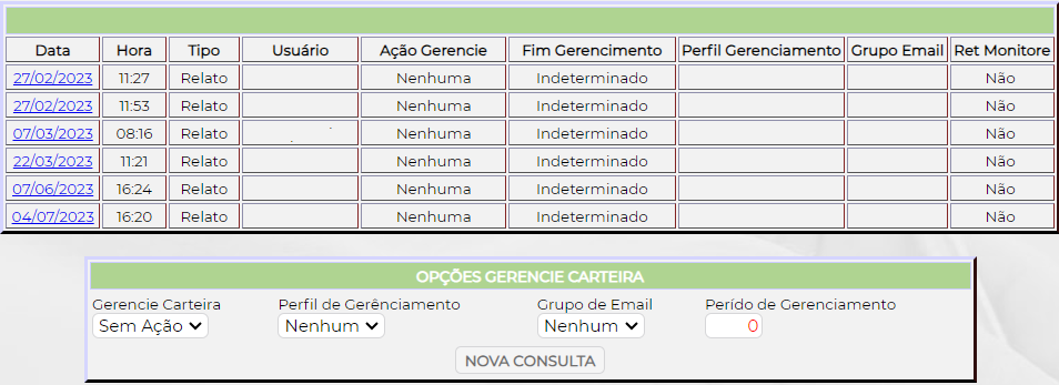 Figura 8 – Opções Gerencie Carteira.