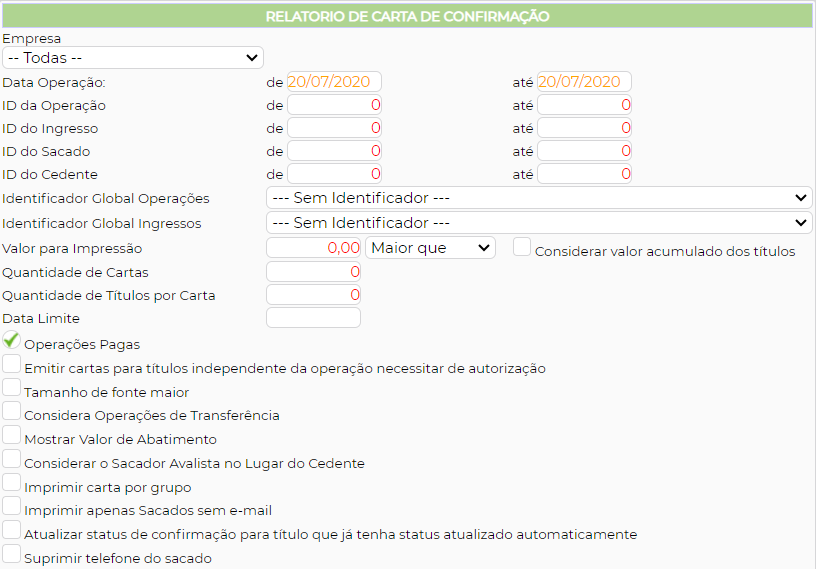 Figura 5 – Parâmetros de Pesquisa