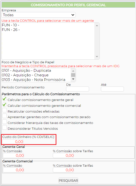 Figura 4 - Tela de pesquisa para realizar o cálculo