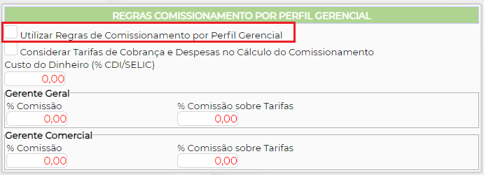 Figura 1 - Habilitar tipo de Comissão