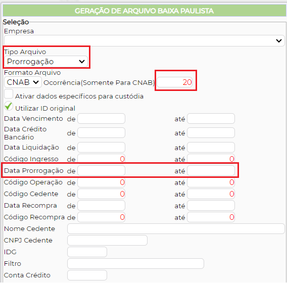 Figura 2 - Parâmetros para geração