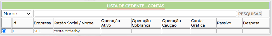 Figura 15 - Plano de Contas Cedente